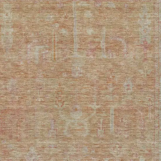 Coral And Beige Oriental Washable Indoor Outdoor Area Rug Photo 5