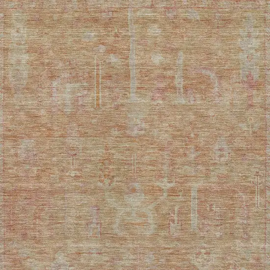 Coral And Beige Oriental Washable Indoor Outdoor Area Rug Photo 5