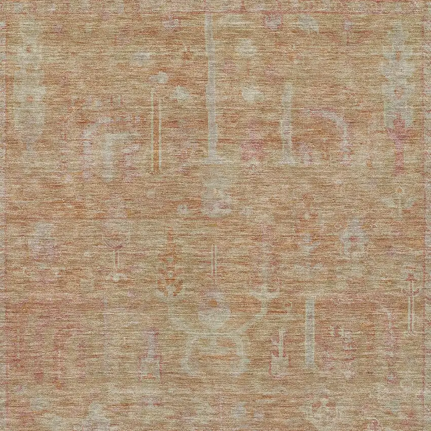 Coral And Beige Oriental Washable Indoor Outdoor Area Rug Photo 5