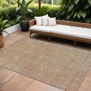 Photo of Coral And Beige Oriental Washable Indoor Outdoor Area Rug