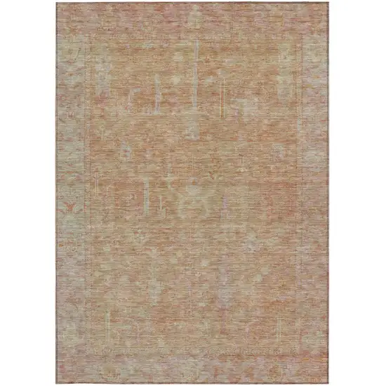 Coral And Beige Oriental Washable Indoor Outdoor Area Rug Photo 6