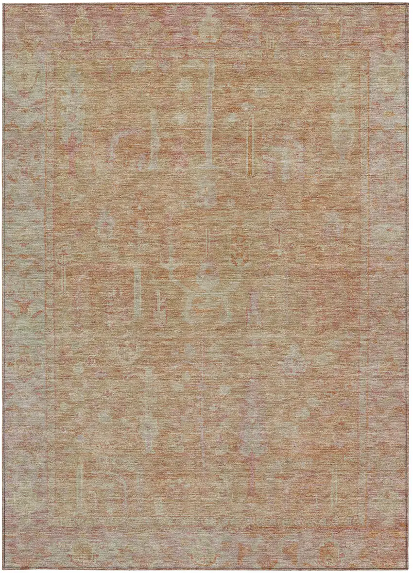 Coral And Beige Oriental Washable Indoor Outdoor Area Rug Photo 6