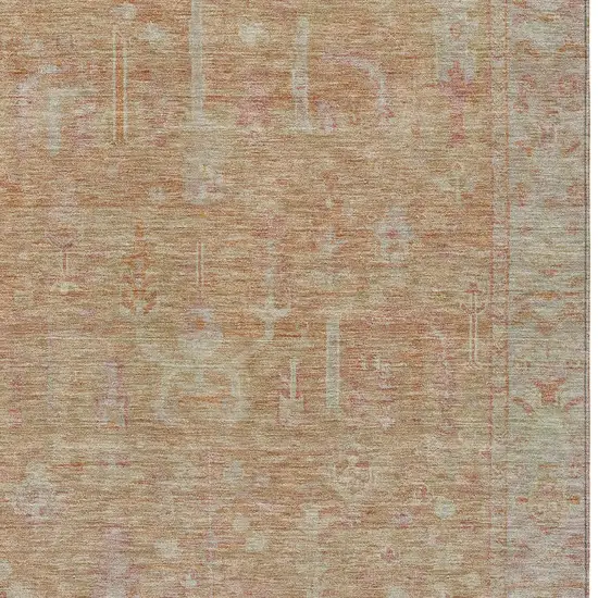 Coral And Beige Oriental Washable Indoor Outdoor Area Rug Photo 5