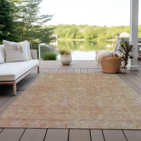 Coral And Beige Oriental Washable Indoor Outdoor Area Rug Photo 7