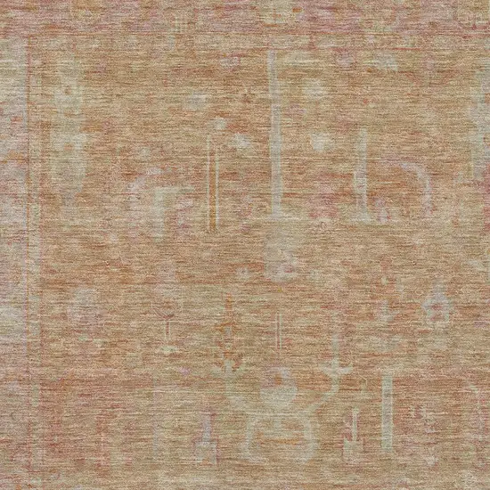 Coral And Beige Oriental Washable Indoor Outdoor Area Rug Photo 5