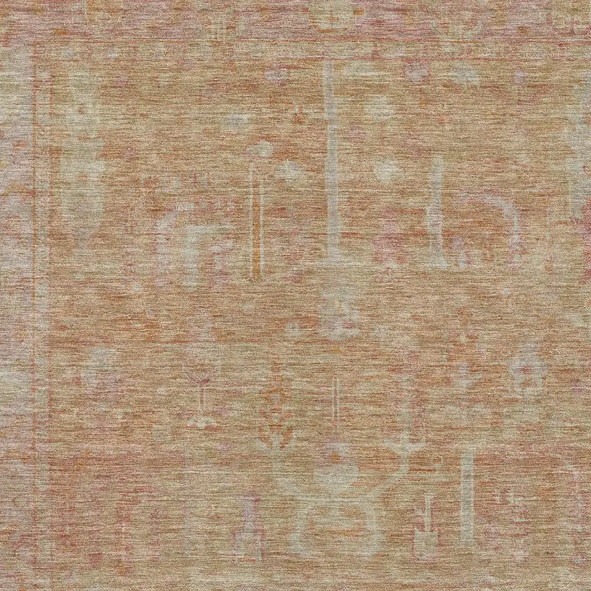 Coral And Beige Oriental Washable Indoor Outdoor Area Rug Photo 5
