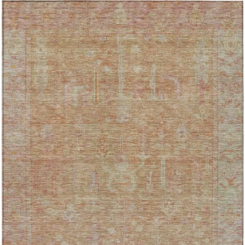 Coral And Beige Oriental Washable Indoor Outdoor Area Rug Photo 6