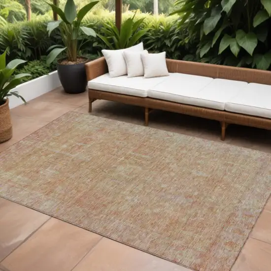 Coral And Beige Oriental Washable Indoor Outdoor Area Rug Photo 1