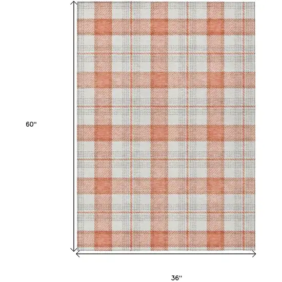 Coral And Beige Plaid Washable Indoor Outdoor Area Rug Photo 7