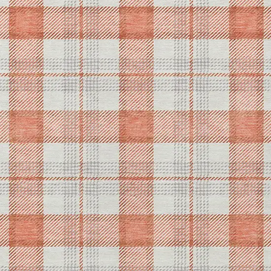 Coral And Beige Plaid Washable Indoor Outdoor Area Rug Photo 4