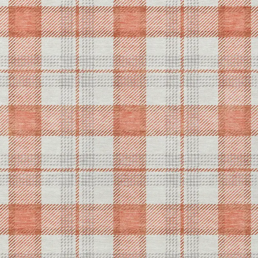 Coral And Beige Plaid Washable Indoor Outdoor Area Rug Photo 4