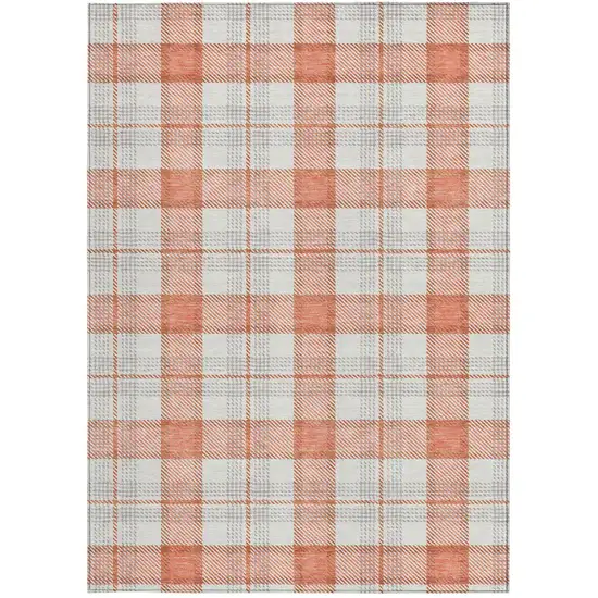 Coral And Beige Plaid Washable Indoor Outdoor Area Rug Photo 5
