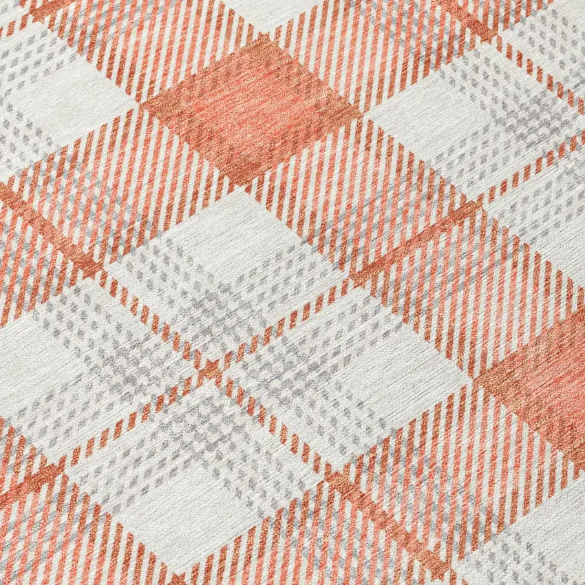 Coral And Beige Plaid Washable Indoor Outdoor Area Rug Photo 4