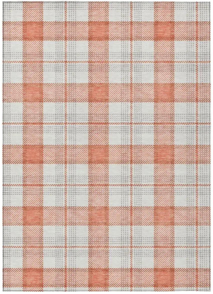 Coral And Beige Plaid Washable Indoor Outdoor Area Rug Photo 2