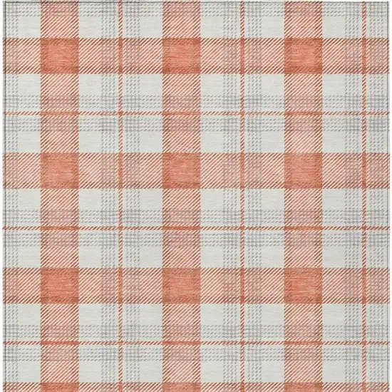 Coral And Beige Plaid Washable Indoor Outdoor Area Rug Photo 6