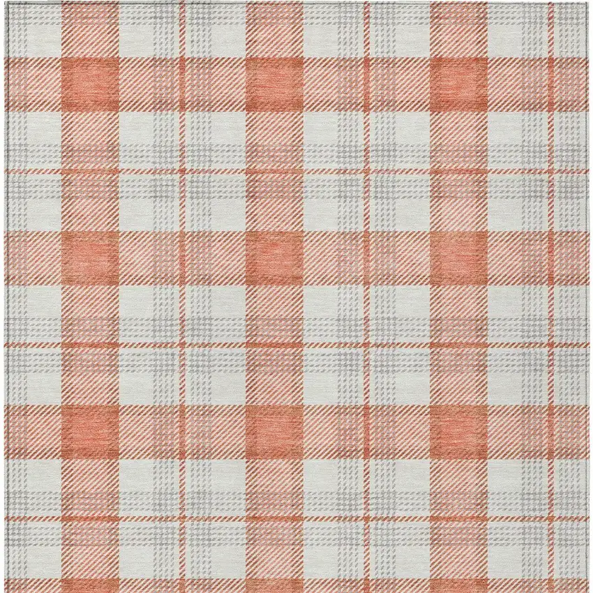 Coral And Beige Plaid Washable Indoor Outdoor Area Rug Photo 6