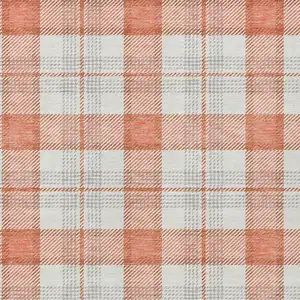 Photo of Coral And Beige Plaid Washable Indoor Outdoor Area Rug