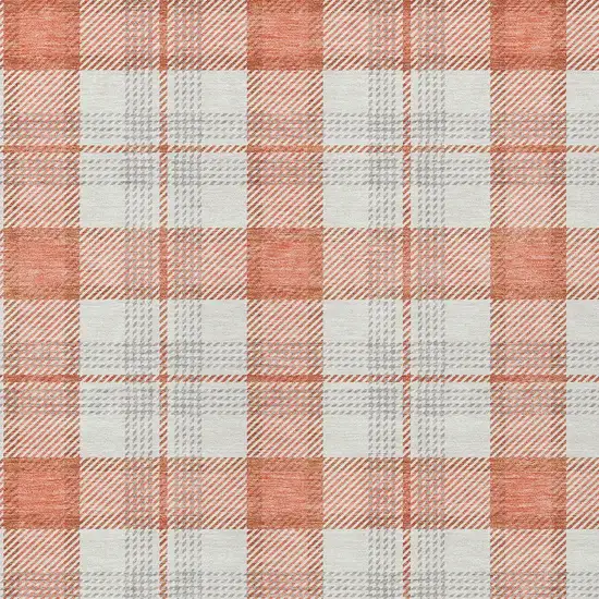 Coral And Beige Plaid Washable Indoor Outdoor Area Rug Photo 4