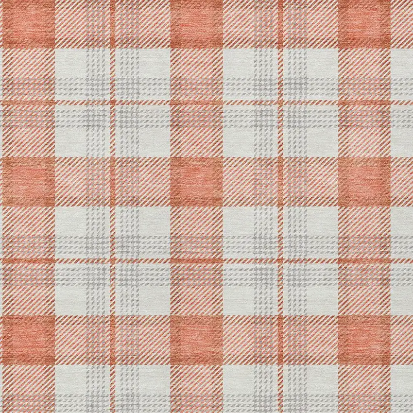Coral And Beige Plaid Washable Indoor Outdoor Area Rug Photo 4