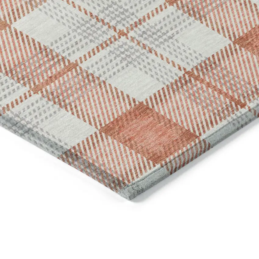 Coral And Beige Plaid Washable Indoor Outdoor Area Rug Photo 3