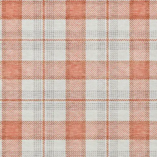 Coral And Beige Plaid Washable Indoor Outdoor Area Rug Photo 4