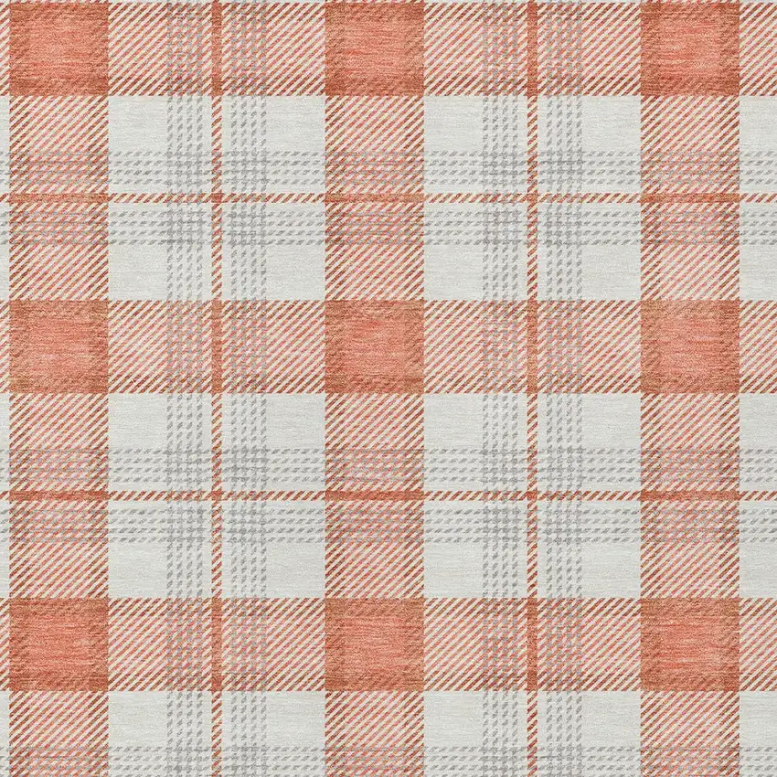 Coral And Beige Plaid Washable Indoor Outdoor Area Rug Photo 4