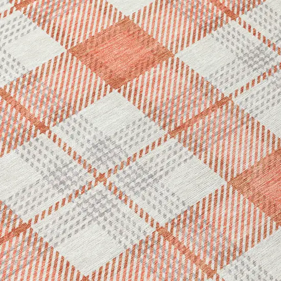 Coral And Beige Plaid Washable Indoor Outdoor Area Rug Photo 5