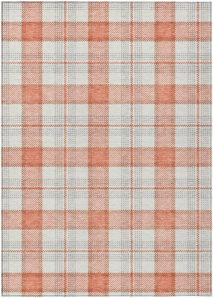 Coral And Beige Plaid Washable Indoor Outdoor Area Rug Photo 2