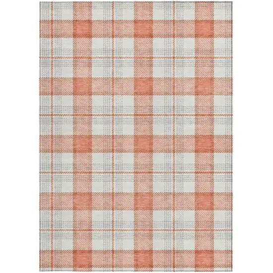 Coral And Beige Plaid Washable Indoor Outdoor Area Rug Photo 5
