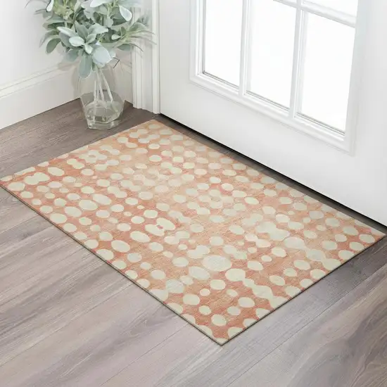 Coral And Beige Polka Dot Washable Area Rug With UV Protection Photo 2