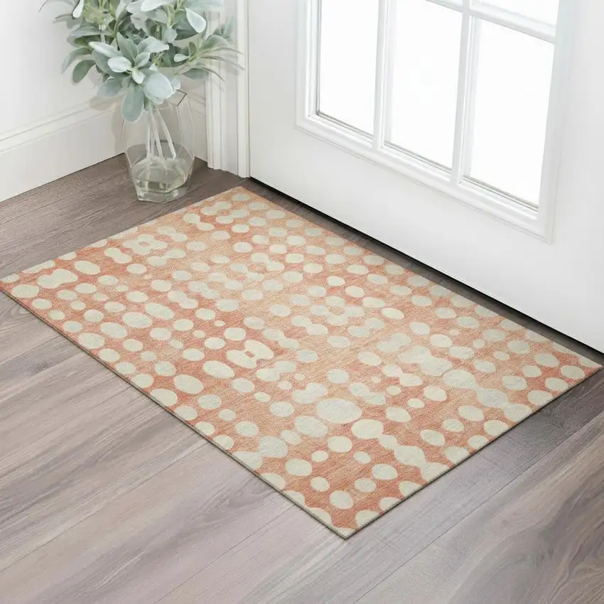 Coral And Beige Polka Dot Washable Area Rug With UV Protection Photo 2