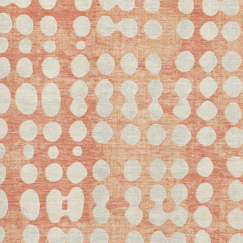 Coral And Beige Polka Dot Washable Area Rug With UV Protection Photo 3