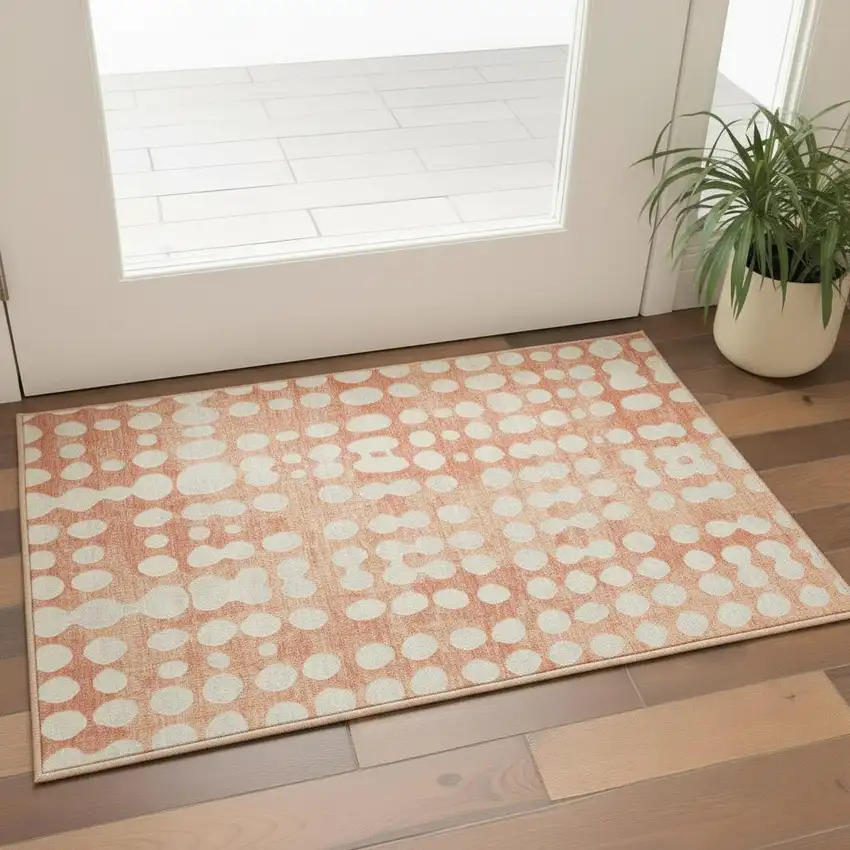 Coral And Beige Polka Dot Washable Area Rug With UV Protection Photo 2
