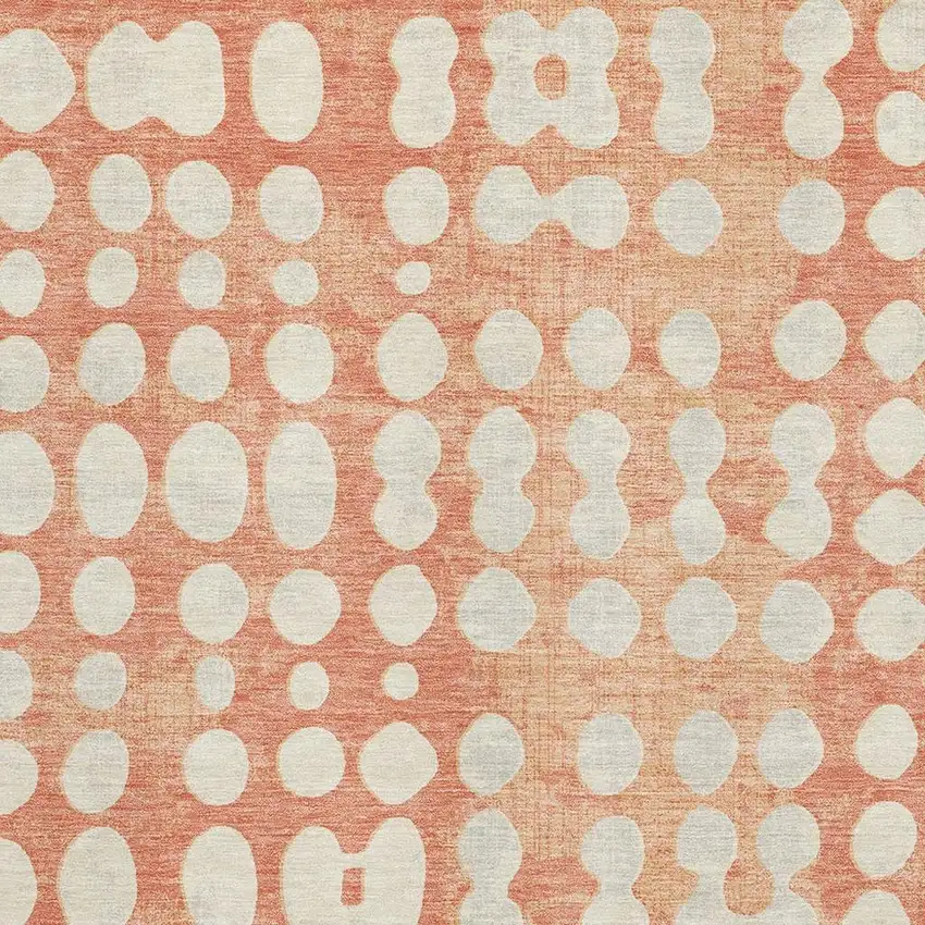 Coral And Beige Polka Dot Washable Area Rug With UV Protection Photo 3
