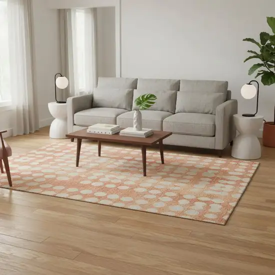 Coral And Beige Polka Dot Washable Area Rug With UV Protection Photo 2