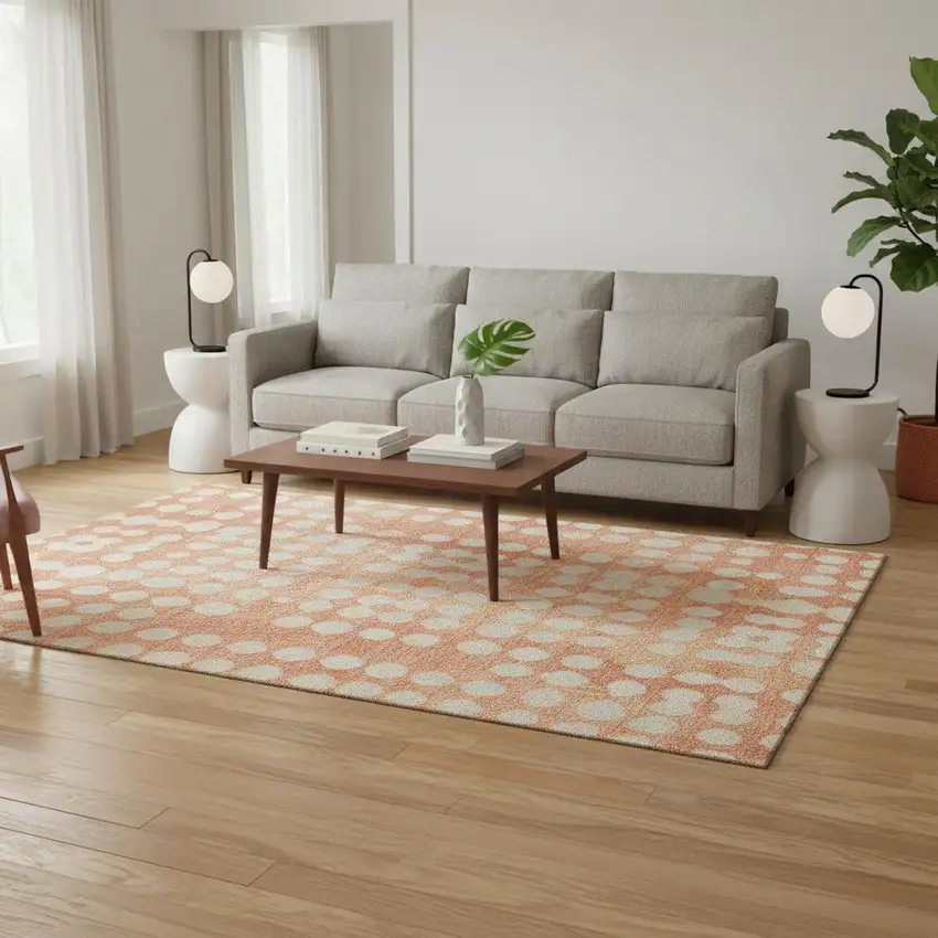 Coral And Beige Polka Dot Washable Area Rug With UV Protection Photo 2