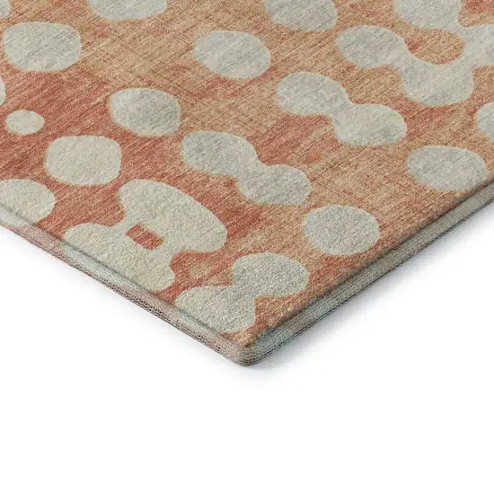 Coral And Beige Polka Dot Washable Area Rug With UV Protection Photo 7