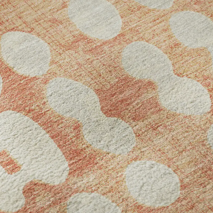 Coral And Beige Polka Dot Washable Area Rug With UV Protection Photo 9