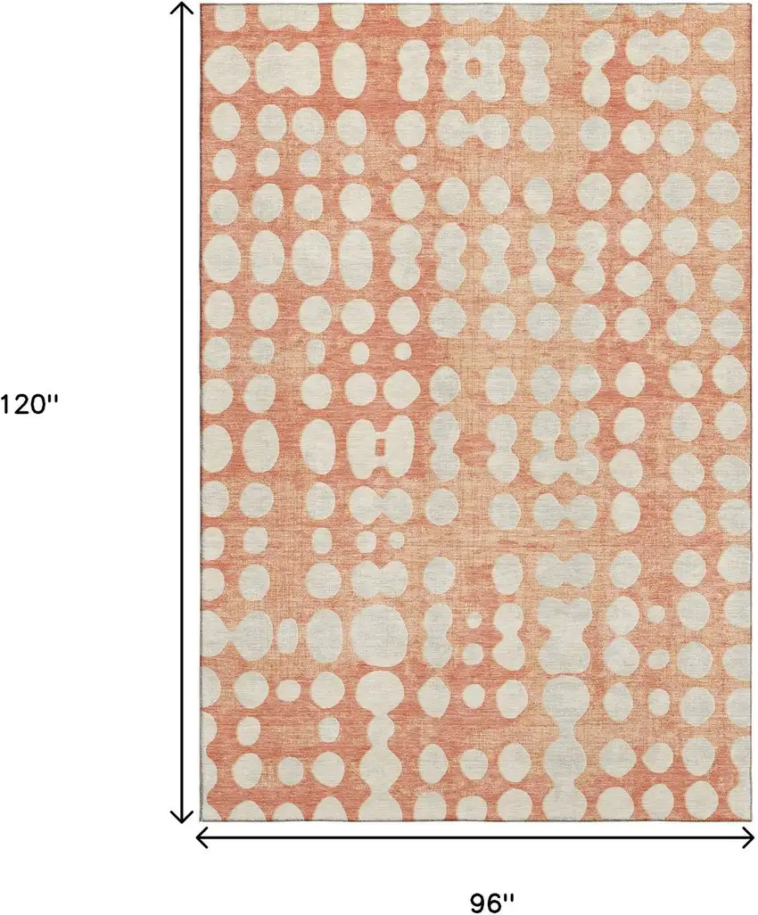 Coral And Beige Polka Dot Washable Area Rug With UV Protection Photo 7