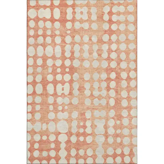 Coral And Beige Polka Dot Washable Area Rug With UV Protection Photo 1