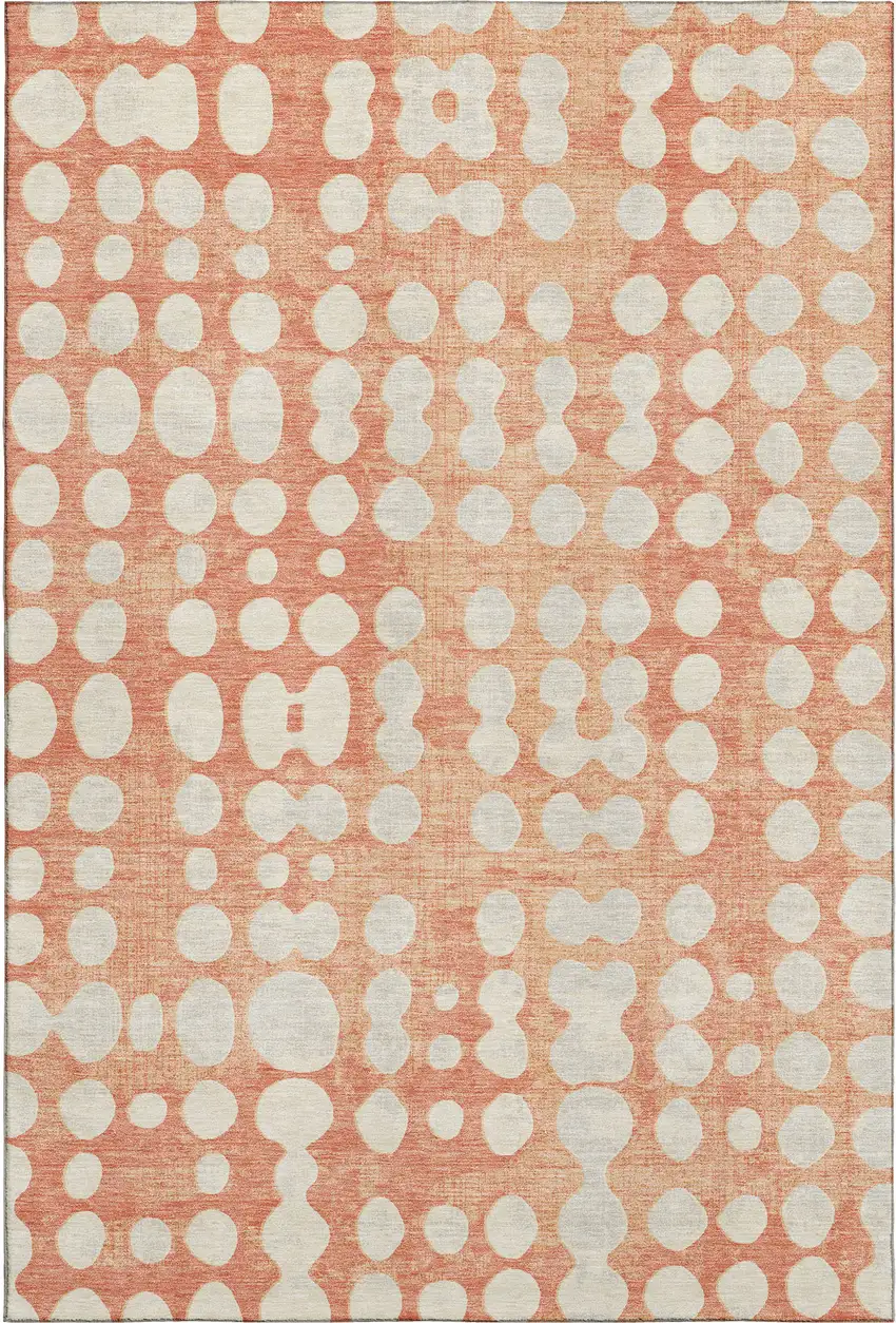 Coral And Beige Polka Dot Washable Area Rug With UV Protection Photo 1
