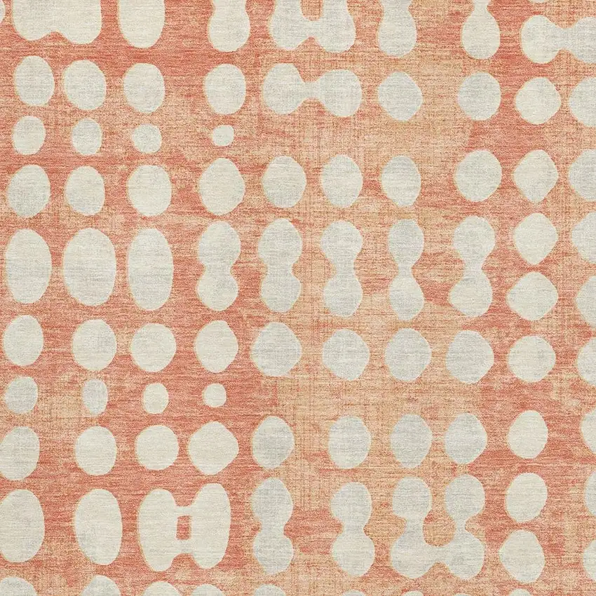 Coral And Beige Polka Dot Washable Area Rug With UV Protection Photo 3
