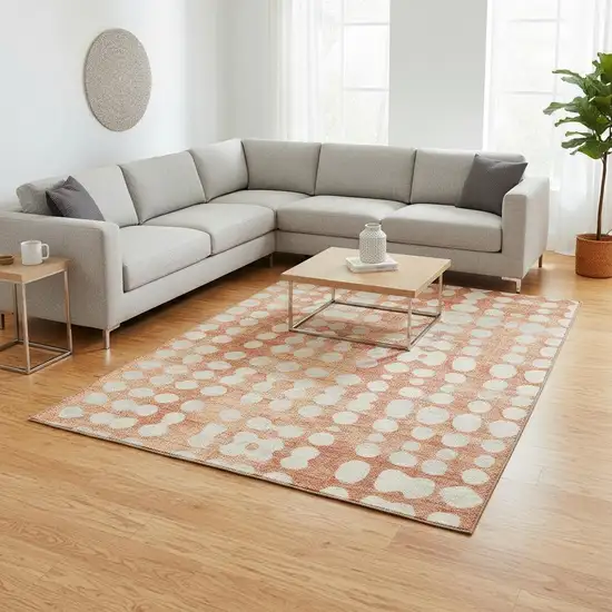 Coral And Beige Polka Dot Washable Area Rug With UV Protection Photo 2