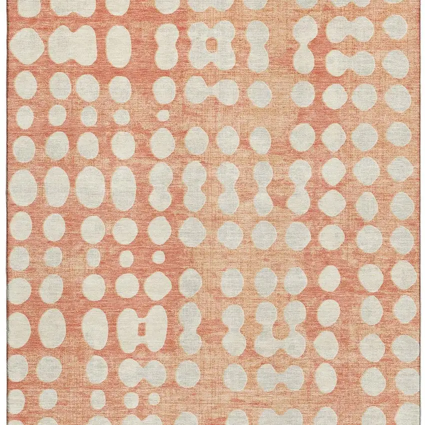 Coral And Beige Polka Dot Washable Area Rug With UV Protection Photo 4