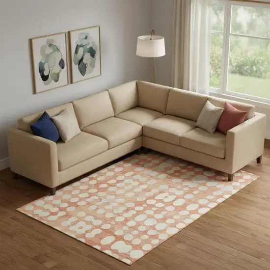 Coral And Beige Polka Dot Washable Area Rug With UV Protection Photo 1