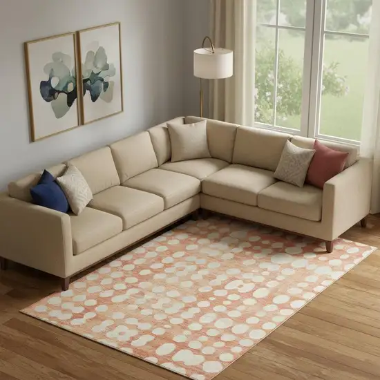 Coral And Beige Polka Dot Washable Area Rug With UV Protection Photo 1