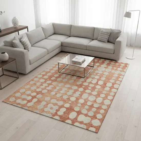 Coral And Beige Polka Dot Washable Area Rug With UV Protection Photo 2