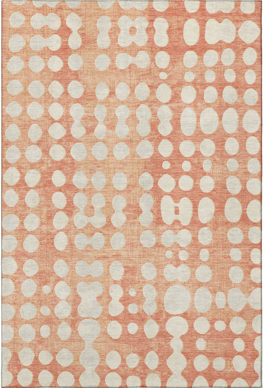 Coral And Beige Polka Dot Washable Area Rug With UV Protection Photo 4