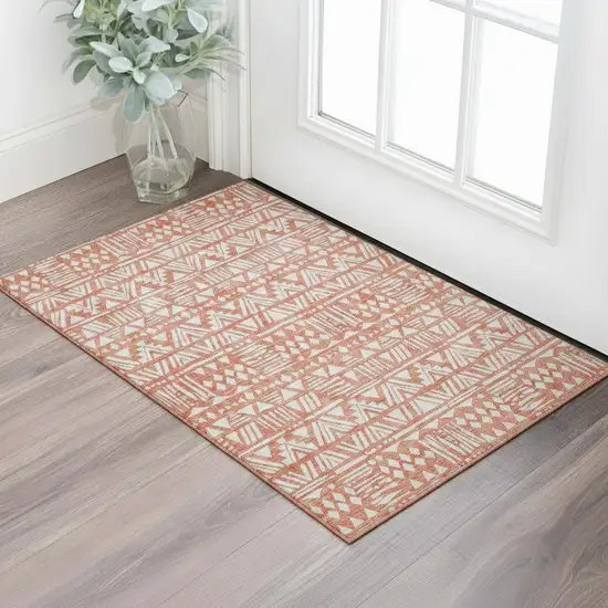 Coral And Beige Southwestern Washable Area Rug With UV Protection Photo 2