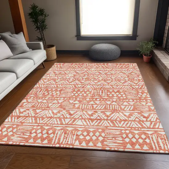 Coral And Beige Southwestern Washable Area Rug With UV Protection Photo 6